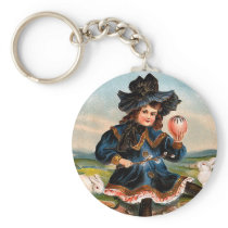 Vintage Easter Girl and Bunnies Keychain