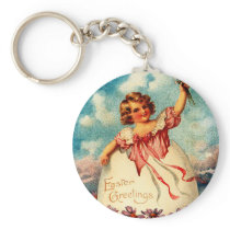 Vintage Easter Girl and Egg Keychain