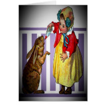Vintage Easter Girl Feeding Rabbit Card
