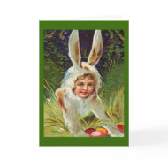 Vintage Easter Girl in Bunny Costume Card card