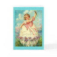 Vintage Easter Girl in Egg Card card