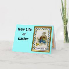 Vintage Easter greetings, Rabbit with flowers Greeting Cards