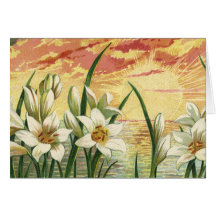 Vintage Easter Lilies and Angels at Sunrise Greeting Cards