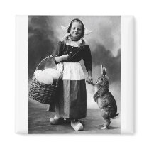 Vintage Easter Photo Girl with Big Bunny Rabbit Refrigerator Magnet