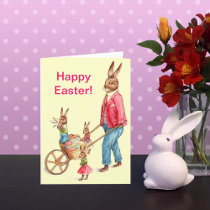 Vintage Easter Rabbit and Family Card