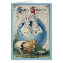 Vintage Easter White Rabbits and Chick Card