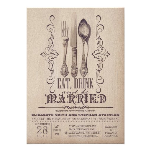 Vintage EAT DRINK AND BE MARRIED Wedding Personalized Invite