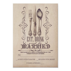 Vintage EAT DRINK AND BE MARRIED Wedding RSVP card Personalized Invites