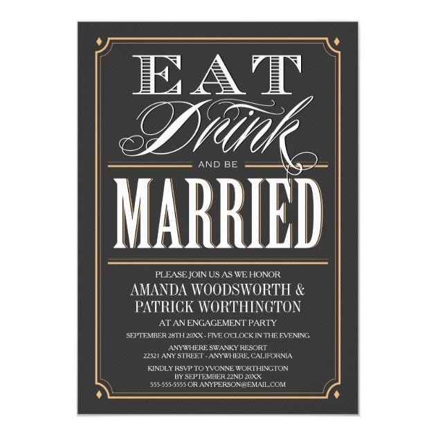 Vintage Eat Drink & Be Married Engagement Party Card