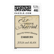 Vintage Eat, Drink, Be Married Save Date Postage