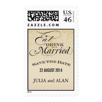 Vintage Eat, Drink, Be Married Save Date Postage
