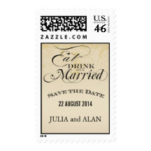 Vintage Eat, Drink, Be Married Save Date Postage