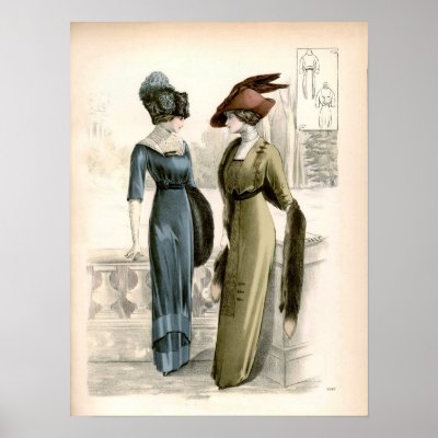 Vintage Fashion Prints on Vintage Fashion Print Of Two Classic Ladies In The Dress Of The Last