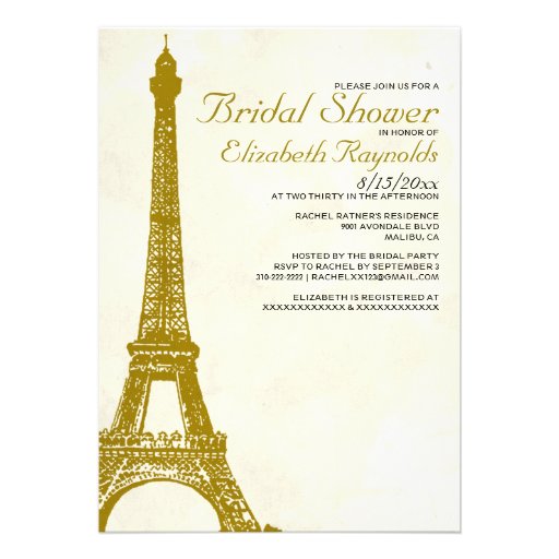Vintage Eiffel Tower Bridal Shower Invitations