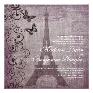 Vintage Eiffel Tower Butterfly Wedding Invitations