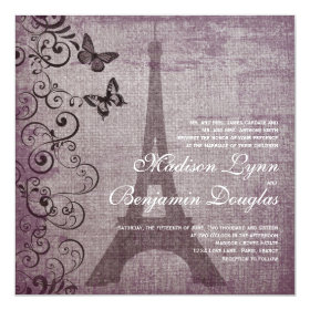 Vintage Eiffel Tower Butterfly Wedding Invitations