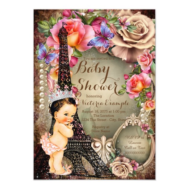 Vintage Eiffel Tower Paris Baby Shower Card