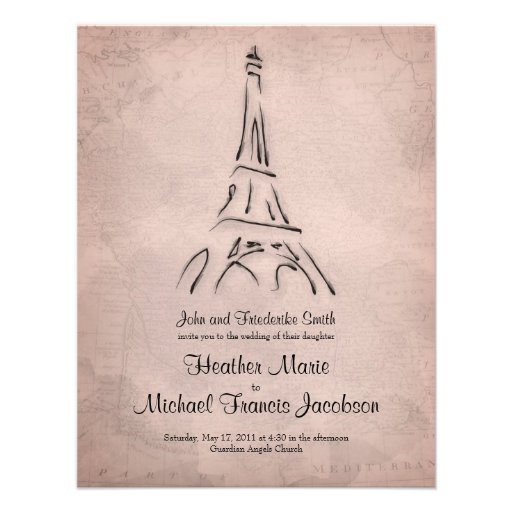 Vintage Eiffel Tower Sepia Wedding Invitation