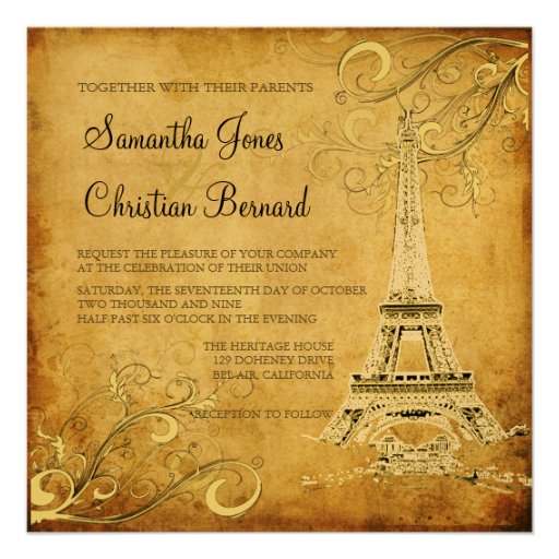 Vintage Eiffel Tower+swirls/DIY fonts Invite