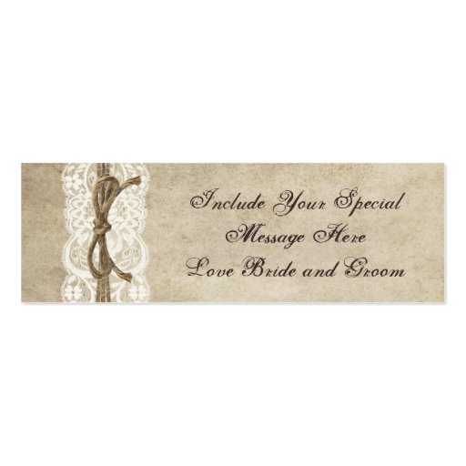 Vintage Elegance Lace on Twine Bombonaiare Tag Business Card Template (back side)
