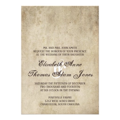 Vintage Elegance Plain Wedding Invitation