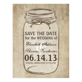 Vintage Elegance Twine Mason Jar Save the Date Post Cards