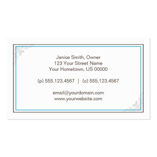 Vintage Elegant Brown Teal Scrolls Business Card (back side)