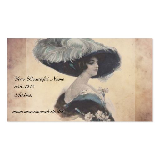 Vintage Elegant Lady in Feather Hat Business Cards (front side)