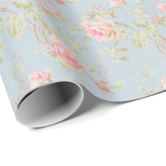 vintage elegant , light blue, pink, roses pattern gift wrap