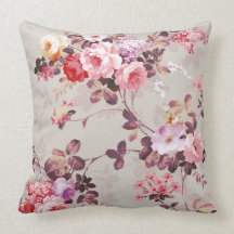 Vintage Elegant Pink Red Purple Roses Pattern Throw Pillows