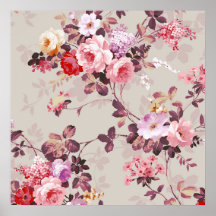 Vintage Elegant Pink Red Purple Roses Pattern Posters