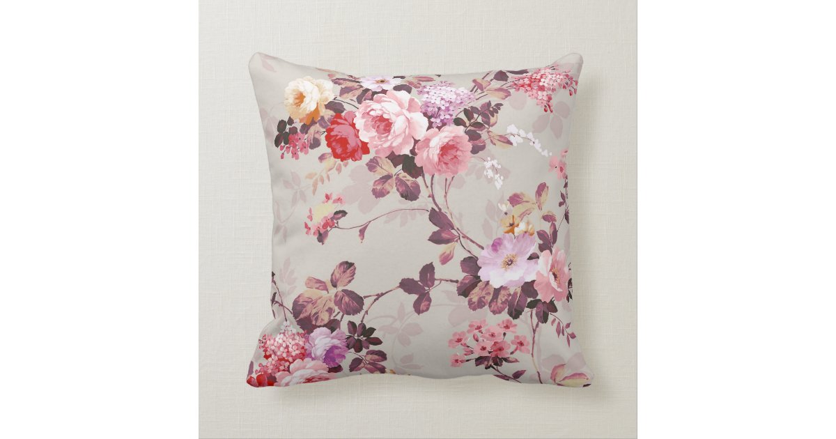Vintage Elegant Pink Red Purple Roses Pattern Throw Pillow Zazzle
