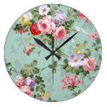 Vintage Elegant Pink Red Roses Pattern Round Wallclock