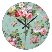 Vintage Elegant Pink Red Roses Pattern Round Wallclock