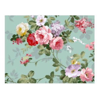 Vintage Elegant Pink Red Roses Pattern Postcard