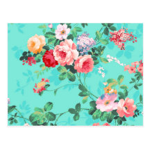 Vintage Elegant Pink Red Yellow Roses Pattern Post Card