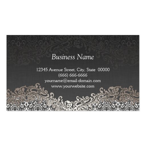 Vintage Elegant Silver Damask Indie Hair Stylist Business Card