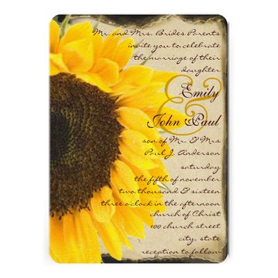 Vintage Elegant Sunflower Wedding Invitation