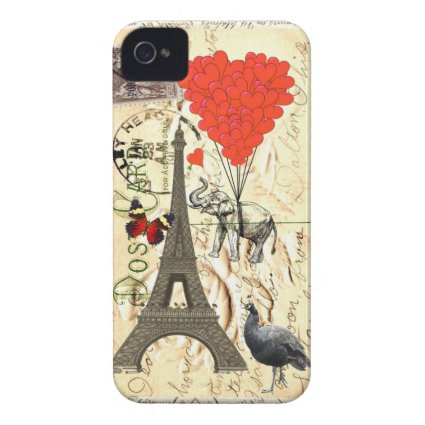 Vintage elephant and red heart balloons iPhone 4 Case-Mate cases