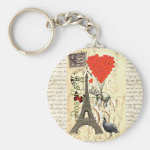 Vintage elephant and red heart balloons keychains