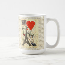 Vintage elephant and red heart balloons coffee mugs