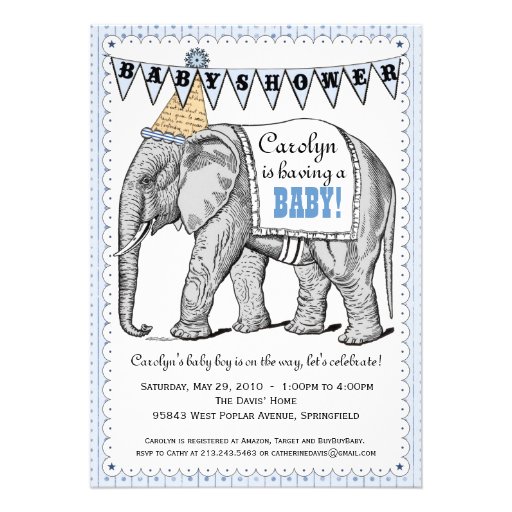 Vintage Elephant Circus Parade Baby Shower Invite