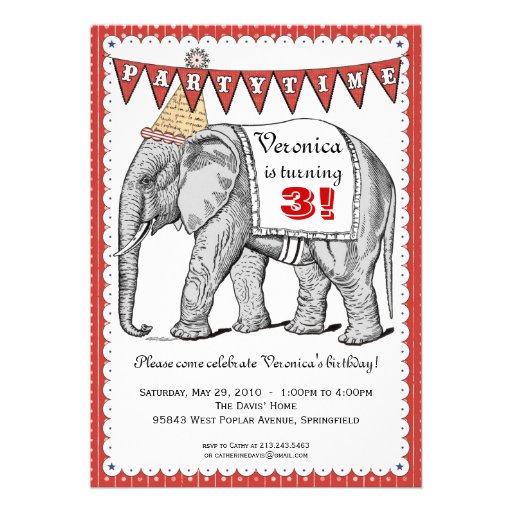 Vintage Elephant Circus Parade Invitation - Red