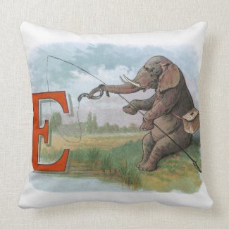 Vintage elephant fisherman fishing pillows