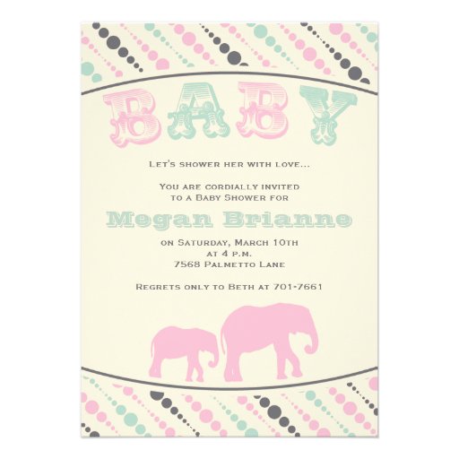 Vintage Elephant Girl baby shower invitation