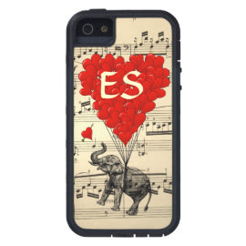 Vintage elephant & red heart balloons iPhone 5 covers