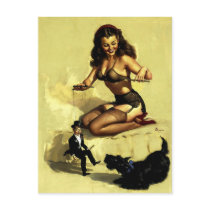 Vintage Elvgren Marionette Manipulator Pin up girl Postcard