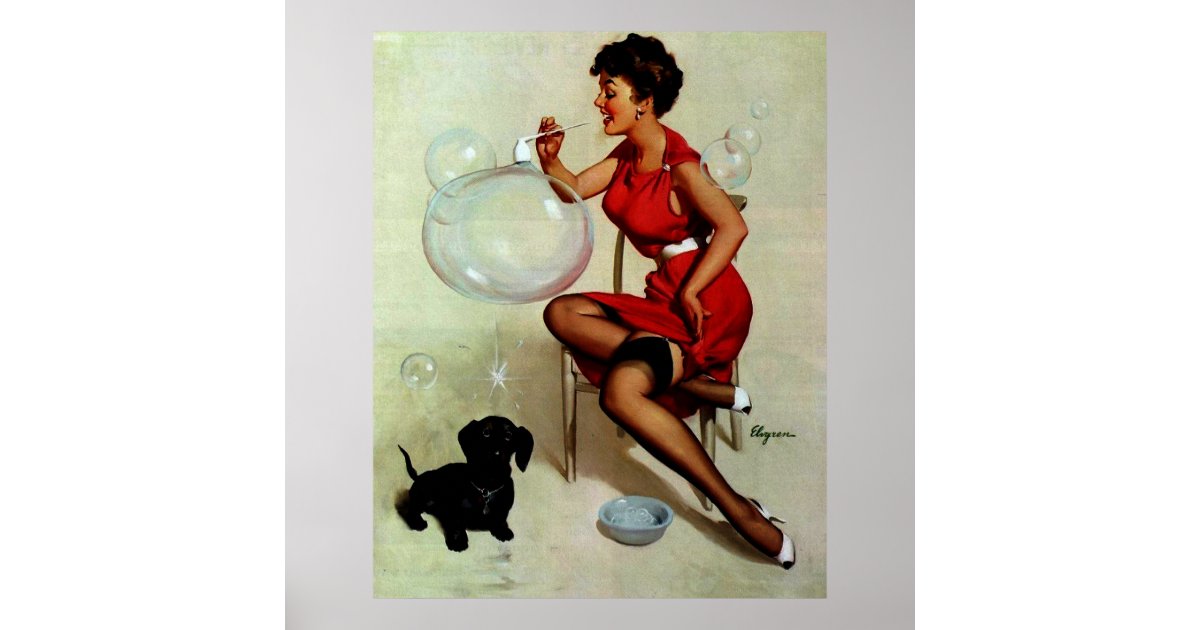 vintage elvgren pin up girl blowing bubbles poster zazzle office party invites