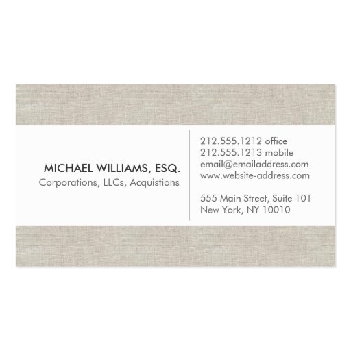 Vintage Emblem on Tan Linen (Faux) Business Card Template (back side)