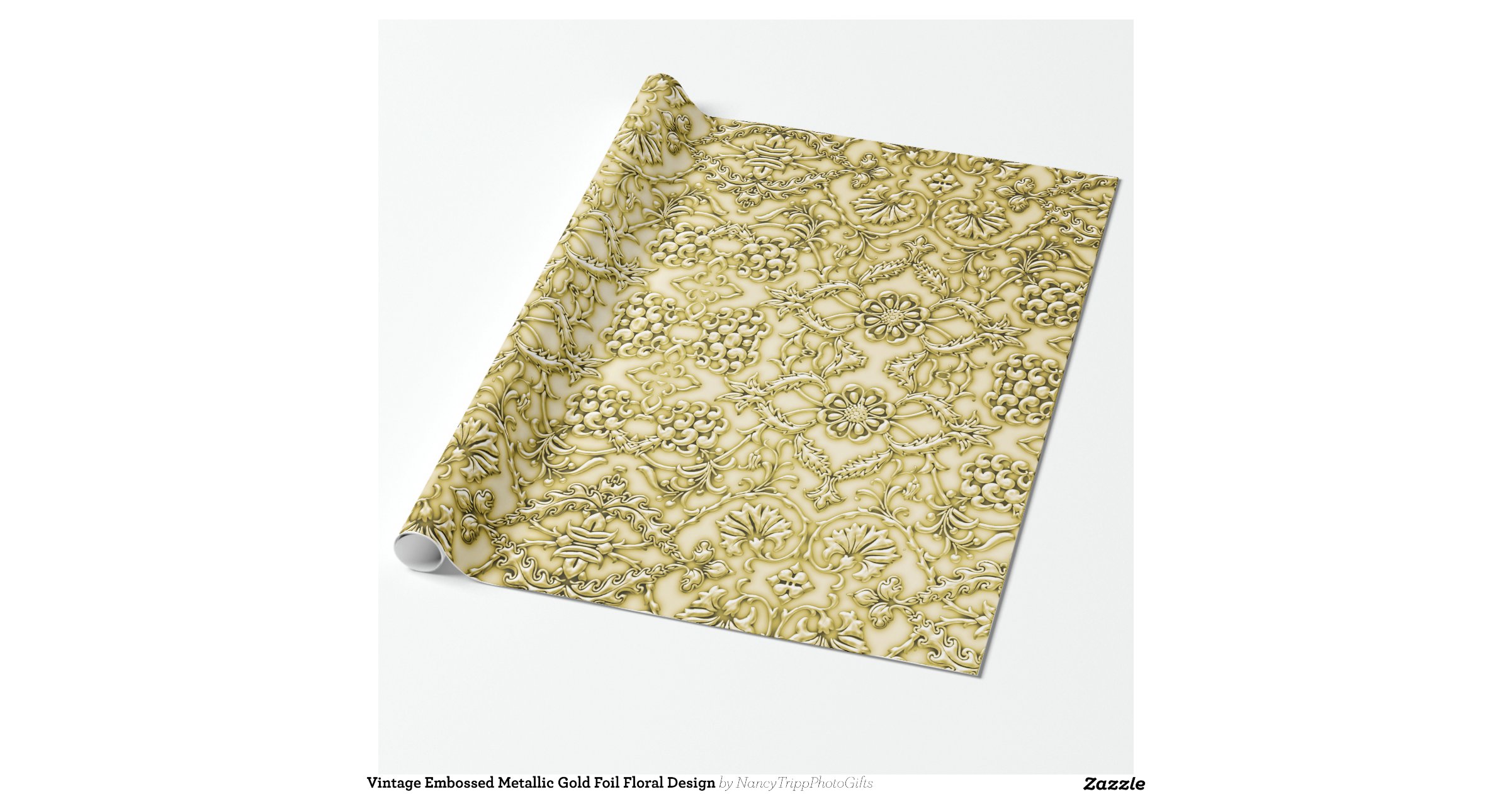 vintage_embossed_metallic_gold_foil_floral_design_wrapping_paper